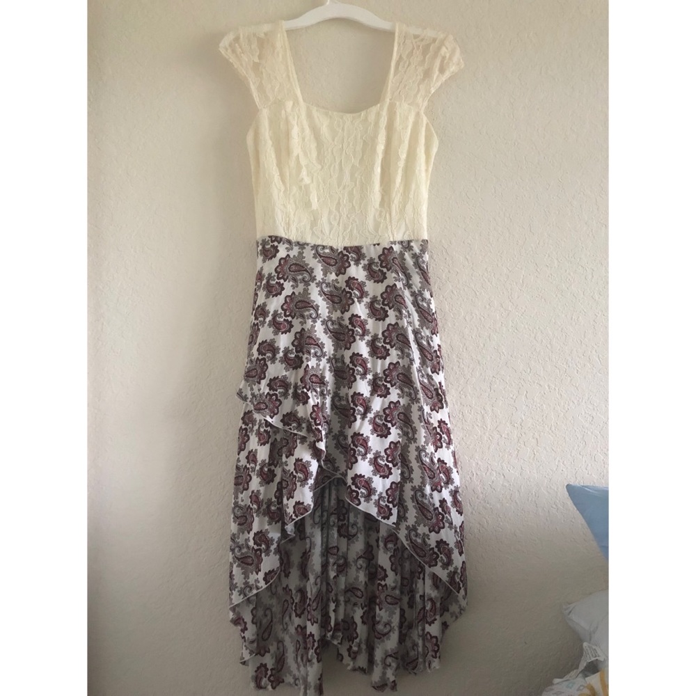 High Low Creme Lace Peplum Print dress